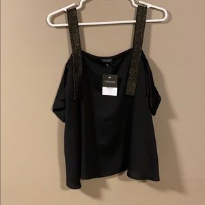 Topshop black top with gold & black straps- NWT